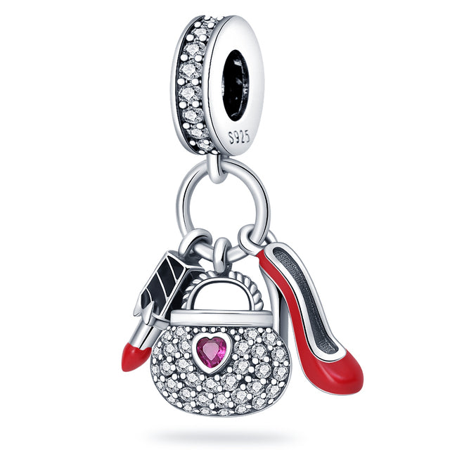 Simple 925 Sterling Silver Moment Key Ring Small Bag Heart Charm Holder Fit Original Pandora Charm for Women Jewelry Keychain