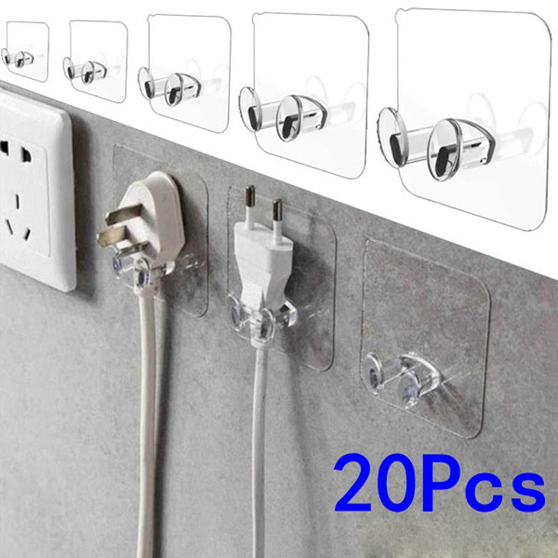 20 Pcs Wall Storage Hook Punch-free Power Plug Socket Holder Kitchen Stealth Hook Wall Adhesive Hanger Bathroom
