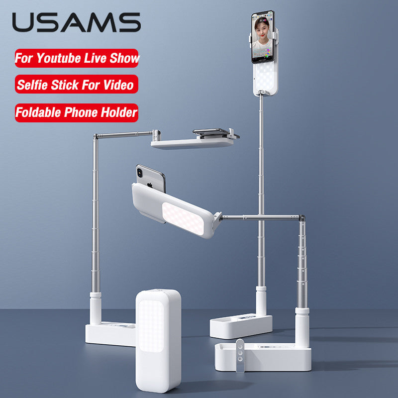 USAMS tragbarer Telefonhalter Selfie-Ringlicht Mini-Schreibtisch-LED-Fülllichter 3200-5500K mit 1000-mAh-Akku für Video YouTube TikTok
