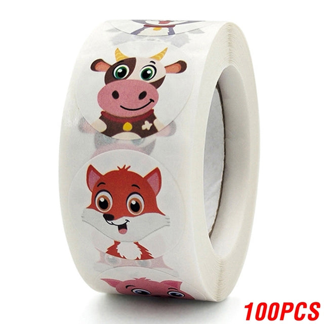 100-500 Uds 1 pulgada Animal de dibujos animados etiqueta adhesiva para niños gracias lindo juguete juego pegatina DIY regalo sellado etiqueta decoración Supp