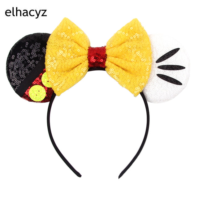 Diadema con orejas de ratón para mujer, diadema de Festival, lazos de lentejuelas para el pelo, personaje para niñas, accesorios para el cabello, regalo de fiesta para niños, 2022