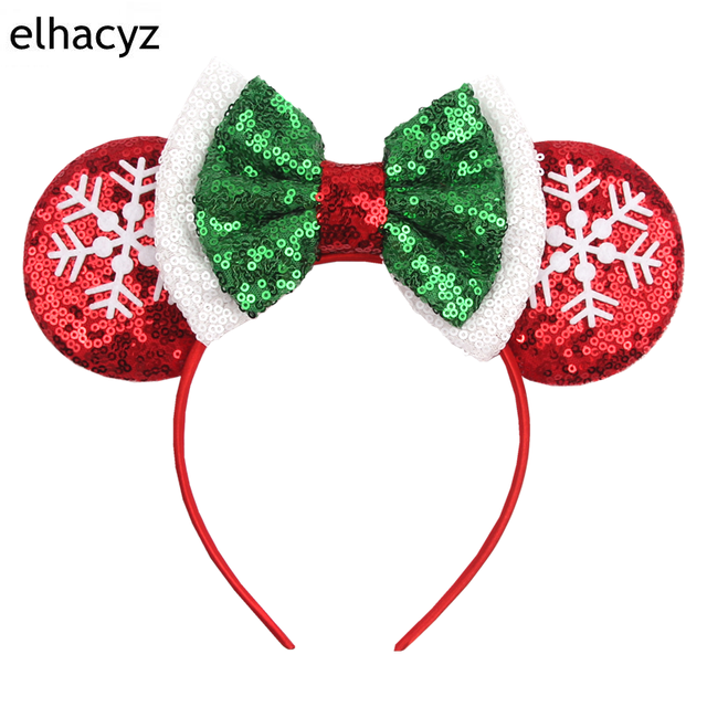 2022 Fashion Mouse Ears Headband Women Festival Hairband Sequins Hair Bows Character For Girls Hair Accessories Kids Party Gift