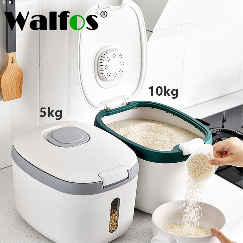 WALFOS 5KG/10KG Kitchen Food Storage Container Box Tank Moisture Insect Proof Nano Bucket Rice Dispenser Grain Sealed Organizer