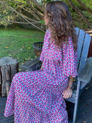 Fashion Printed Dress Women Puff Sleeve Long Dress Summer Boho Maxi Dress Geometric Print Long Dress Loose Holiday Beach Dress