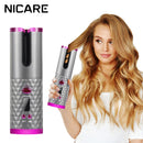 NICARE Cordless Automatic Rotating Hair Curler USB Rechargeable Curling Iron LED Display Temperature Adjustable Styling Tools