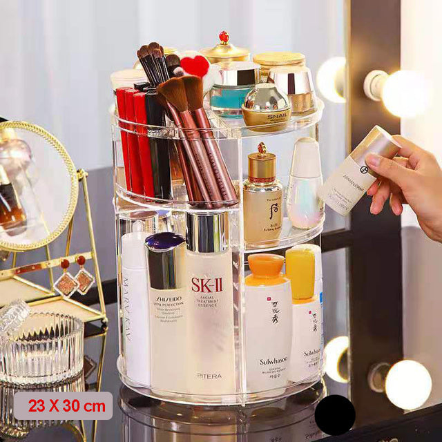 Caja organizadora de maquillaje, rotación de 360 ​​grados, organizador de cosméticos, tocador desmontable multifunción transparente a la moda