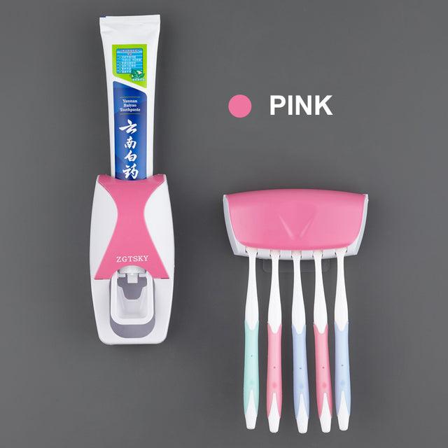 Soporte para cepillo de dientes dispensador automático de pasta de dientes conjunto a prueba de polvo Sticky Suction montado en la pared exprimidor de pasta de dientes para baño