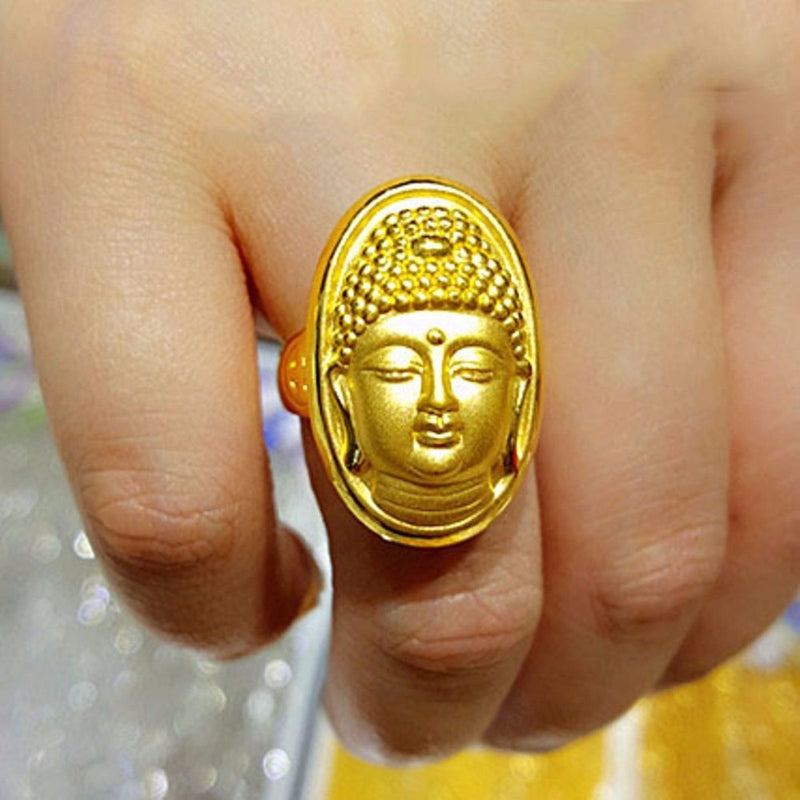 Gran oferta, anillo fino puro de oro amarillo de 24 quilates para mujeres y hombres, anillo de moda de Buda que bendice la suerte, 5,48g