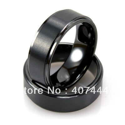 Free Shipping!Wholesales USA Hot Sales E&C Jewelry Men's Tungsten Black Ring With Edges & Brushed Ring His/Her Best Wedding Ring