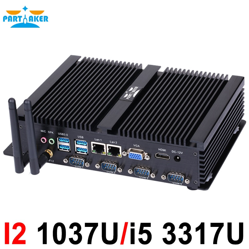 Lüfterloser Mini-PC Industriecomputer mit USB 3.0 4*COM HDMI Intel Celeron C1037U C1007U Core i5 3317U Windows 10 Linux
