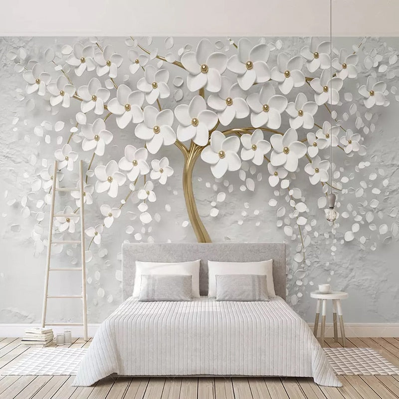 Papel tapiz personalizado de cualquier tamaño, papel tapiz 3D estéreo con flores blancas, pintura De pared para sala De estar, TV, sofá, dormitorio, Fondo De pared, Papel De pared