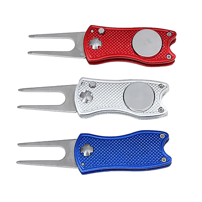 mini Foldable Golf Divot Tool with Golf Ball Tool Marker Pitch Cleaner Golf Pitchfork Golf Accessories Putting Green Fork