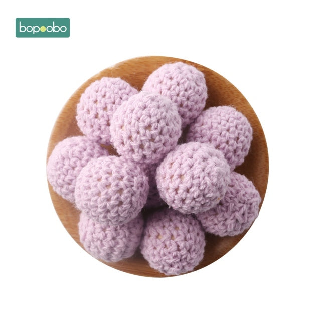 Bopoobo 20mm 10pcs Wooden Crochet Beads Chewable Beads DIY Wooden Teething Knitting Beads Jewelry Crib Sensory Toy Baby Teether