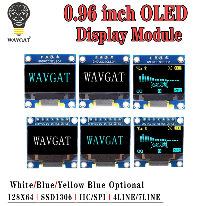 0,96 Zoll OLED IIC Serielles weißes Anzeigemodul 128X64 I2C SSD1306 12864 LCD-Bildschirmplatine GND VCC SCL SDA 0,96" für Arduino Schwarz
